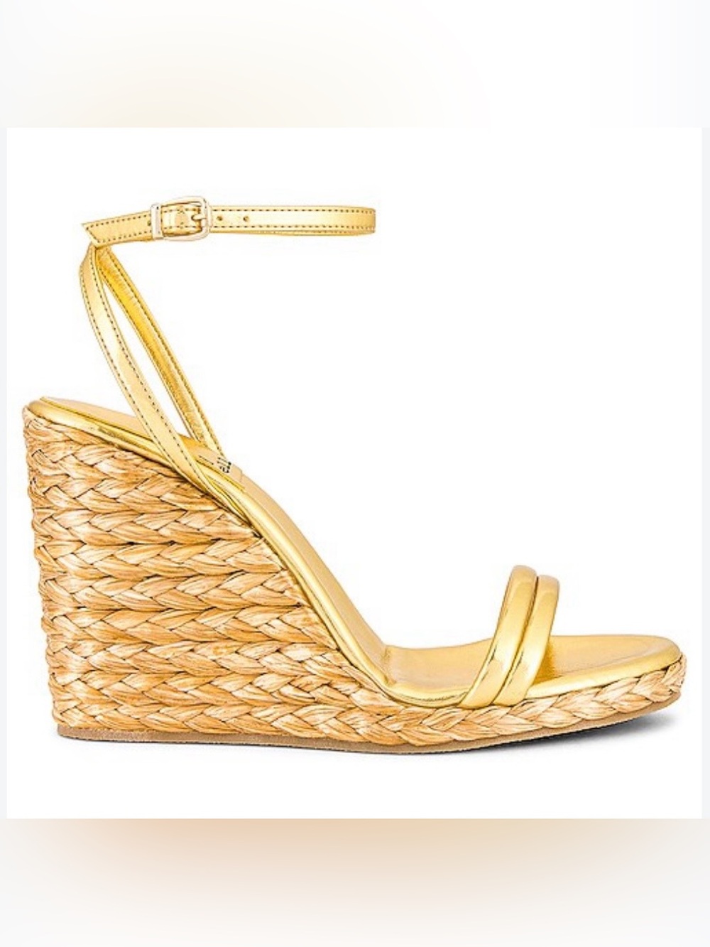 Jeffrey Campbell Tierney gold raffia wedge NWOT